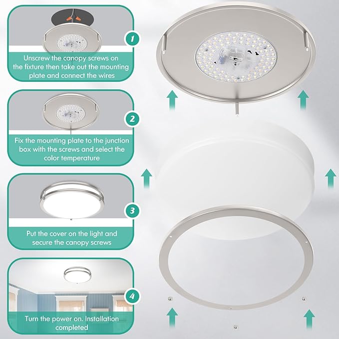LED Ceiling Light Fixture, 36W 4400Lm Flush Mount Ceiling Lights, Dimmable 5CCT 2700K/3000K/4000K/5000K/6500K, 13 Inch Super Bright Modern Bedroom Lamps for Kitchen Hallway, Brushed Nickle, 1 Pack