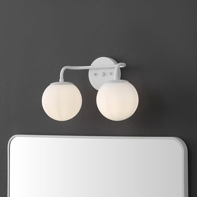 JONATHAN Y 15" White Modern Globe Wall Sconce Vanity Light for Bathroom, White Frosted Glass Shade, Midcentury Parisian Bistro Wall Lamp, LED Bulb Included (JYL3535D)