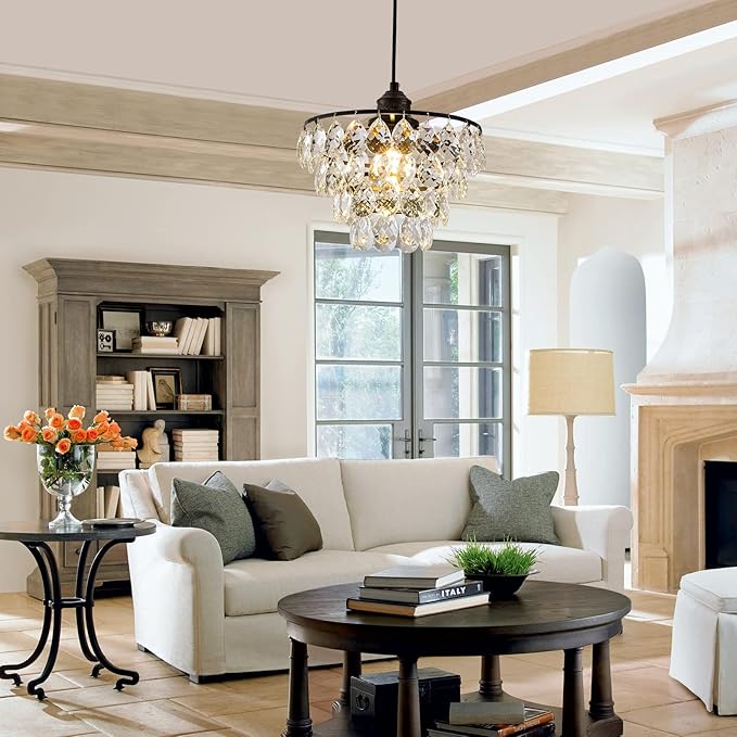 Modern Crystal Chandelier Light Fixtures, Mini Crystal Chandelier Ceiling Light Small, Raindrop Pendant Lighting, Black Ceiling Lamp Hanging Lights for Bedroom Bathroom Closet Hallway Kitchen Island