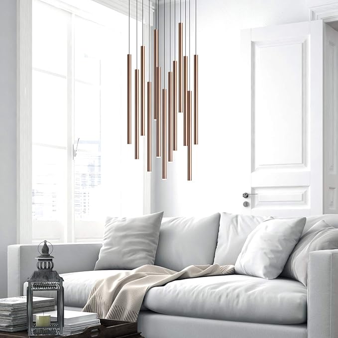 CANALIS 13 Mini Pendant Lighting Copper - LED Hanging Light Fixture for Kitchen Island, Bar, Foyer - Cluster Pendants - Dimmable, Adjustable Wire, Lamp Bulb Included