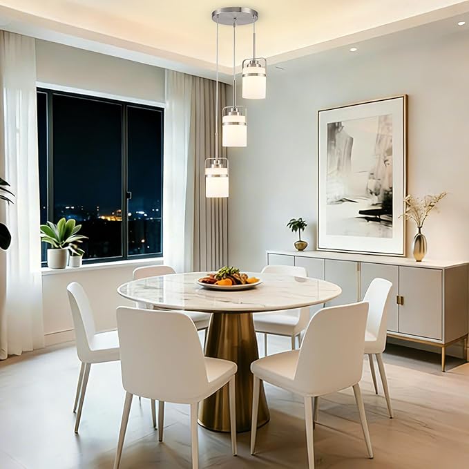 Nickel 3-Light Pendant Lighting, Adjustable Cluster Hanging Light Fixture with Milk Glass Shade, Modern Pendant Light for Kitchen Island Dining Room Bar