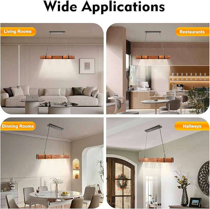 Farmhouse Chandeliers Pendant Lamp, Retro Hanging Lamp 4-Light Wood Beam Linear Hanging Light Vintage Ceiling Light Fixture for Kitchen Island, Restaurants, Cafes, Bars