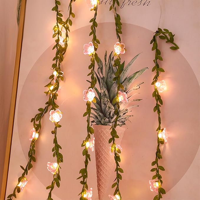 USB Plug-in 16.5ft Pink Cherry Blossom Flower Vine Fairy Lights Decorations | 50 Led Floral Leaf String Lights For Girl'S Bedroom, Window, Wall, Wedding, Birthday, Party, Christmas Hanging Indoor Decor