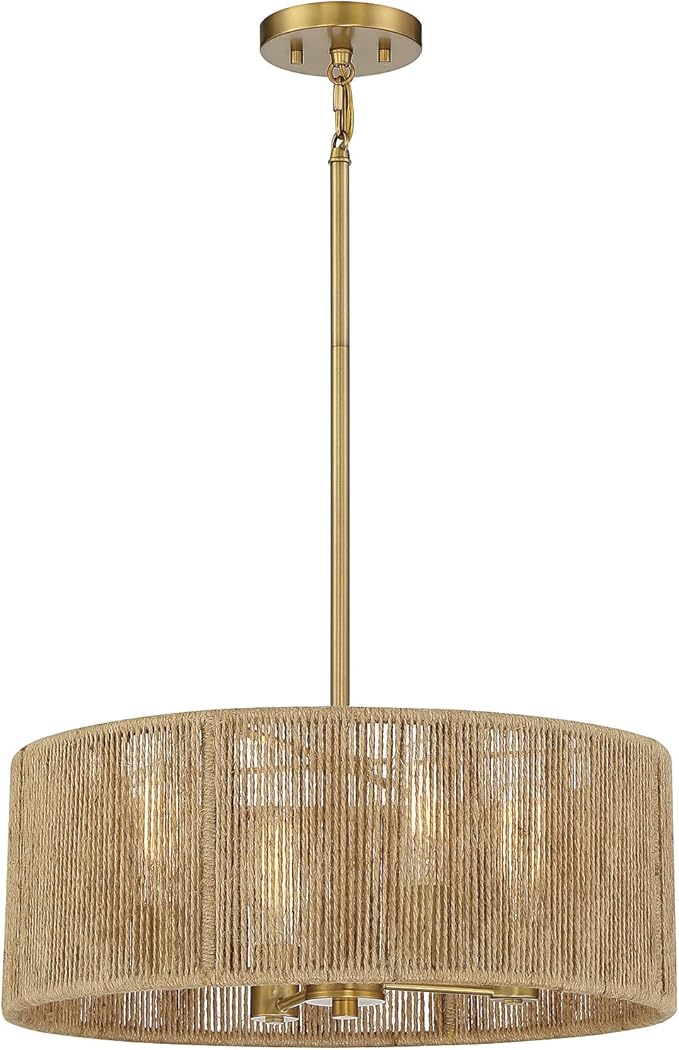 Savoy House 7-1739-4-320 Ashe Bohemian/Eclectic Rope Drum Pendant, 4-Light 240 Total Watts, 8" H x 20" W, Warm Brass