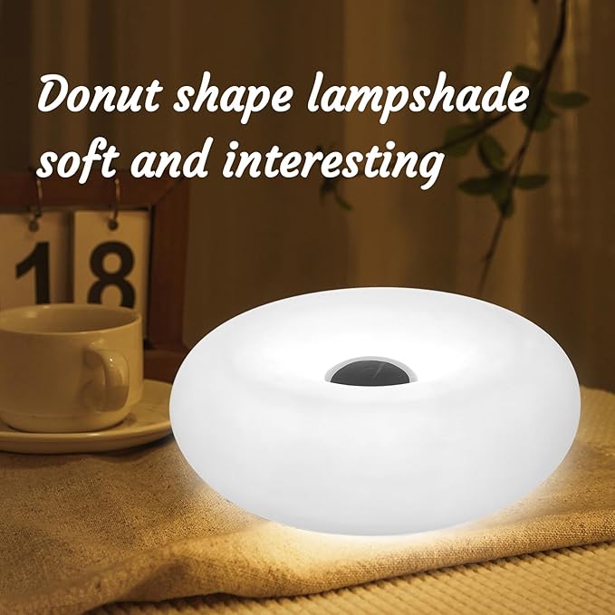 Modern Design Donut Table Lamp, LED Bedside Desk Lamp with Durable Shade, Rotomolded Small 3-Color Dimmable Nightstand Lamps (Not Glass) (White)