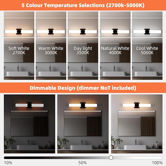Modern Wall Sconce 22 Ihch Black Bathroom Sconces LED Wall Lighting Fixtures with Acrylic Shade Hardwired Long Vanity Lights Over Mirror for Bedroom Living Room Hallway