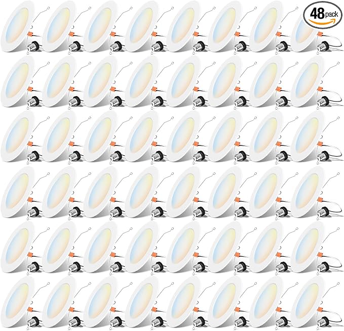 ANWIO Recessed Lighting 6 Inch, 48 Pack 5CCT Flat Retrofit LED Recessed Lights Can Needs, 2700/3000/4000/5000/6000K Selectable Can Lights 10W(120W Equivalent) CRI 80+ Dimmable E26 Base IC Rated & ETL