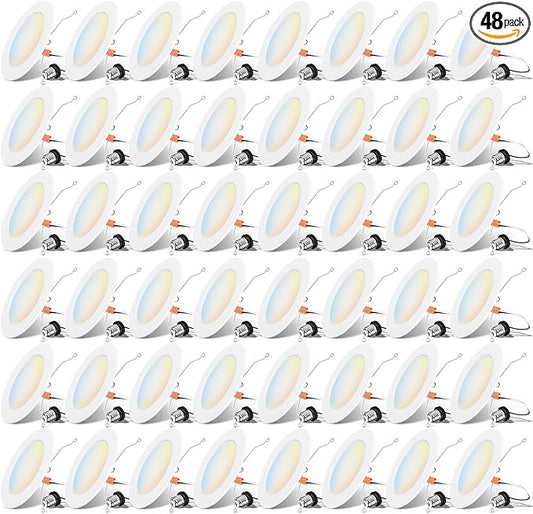 ANWIO Recessed Lighting 6 Inch, 48 Pack 5CCT Flat Retrofit LED Recessed Lights Can Needs, 2700/3000/4000/5000/6000K Selectable Can Lights 10W(120W Equivalent) CRI 80+ Dimmable E26 Base IC Rated & ETL