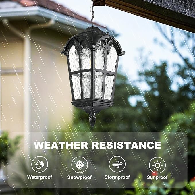 Dusk to Dawn Outdoor Pendant Lights for Porch Hallway Patio, Black Aluminium Exterior Hanging Light Fixture, Outside Waterproof Hanging Lantern Light, Height Adjustable Outdoor Pendant Lamp