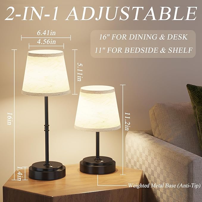 Cordless Table Lamp Rechargeable Black - 1 Pack 7500mAH Battery Operated Lamp for Decor, 3000K Stepless Dimming Touch Control Wireless Lamp for Bedroom, Dining Table, Counter, Living Room