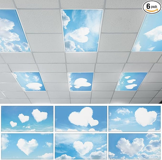 Wiooffen 6 Pcs Fluorescent Light Covers with 60 Magnets Decorative for Classroom Ceiling Light 4 x 2 Feet Magnetic Light Covers Filter Easy Install for Office Hospitals & Home (Love)