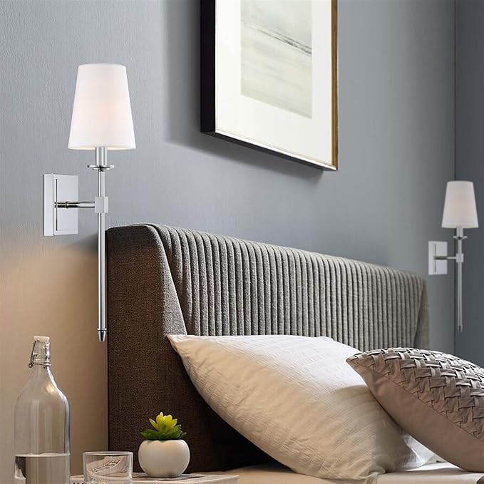 Kira Home Torche 20" Wall Sconce/Wall Light + Linen Shade, Chrome Finish