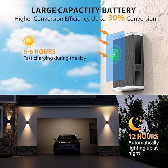Solar Wall Light Outdoor , 3000/4000/6000K 3 Modes Dusk to Dawn Lighting Wall Sconce IP67 Waterproof Up and Down Solar Lights Outdoor Front Door Light for House, Garage, Porch, Doorway,Fence (8PACK)