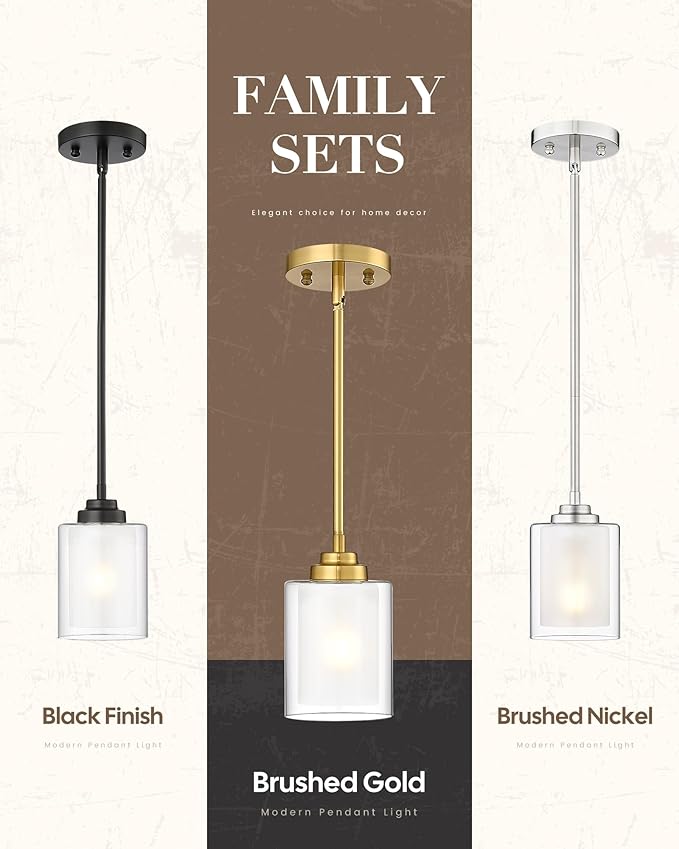 TENGXIN Modern Pendant Light, Brushed Gold Modern Pendant Light for Kitchen Island, Hanging Ceiling Light Fixture, Farmhouse Pendant Lighting for Dining Room Bedroom Bar Office,TXPLBG02