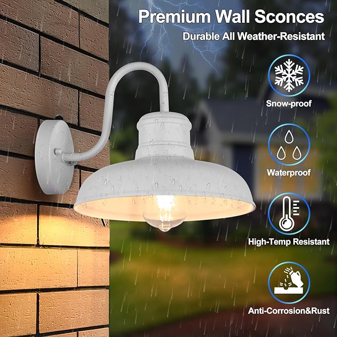 TOBUSA 2-Pack Dusk to Dawn Outdoor Wall Lights, Waterproof Farmhouse Gooseneck Barn Lights, 11.5'' White Outside Wall Sconces for House, Porch, Garage