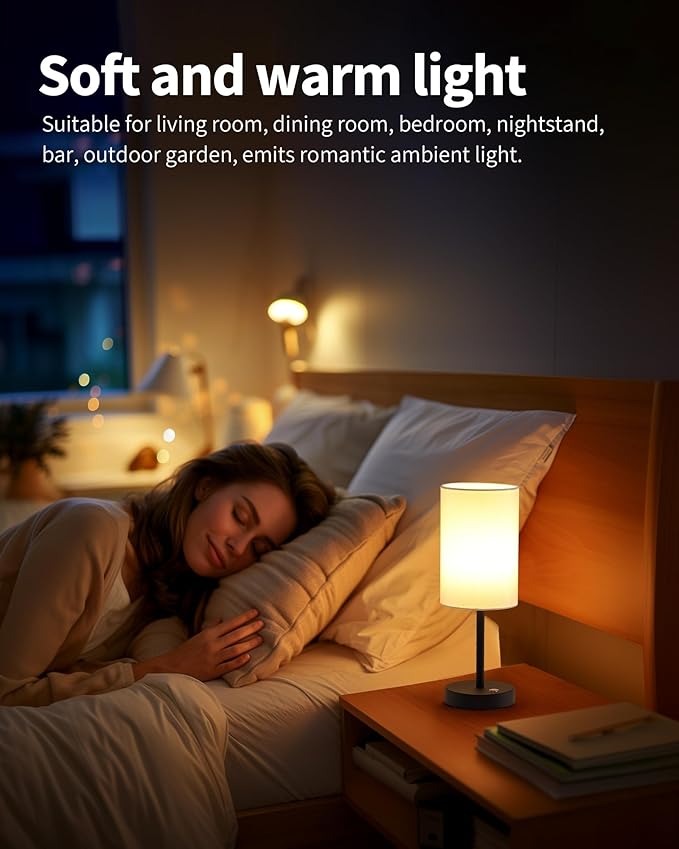 KDG Simple Cordless Table lamp, Portable Bedside 5000mAh LED Desk Lamp, 3 Brightness Levels Emergency Light, Linen Lampshade for Living Room, Bedroom, Dining Room, Night Light (Black)