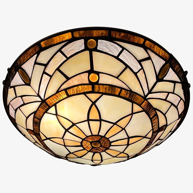 ARTZONE Tiffany Ceiling Lights, Stained Glass Ceiling Light 2-Lights 12 Inch Tiffany Flush Mount Ceiling Light for Bedroom Dining Living Room Entryway Foyer