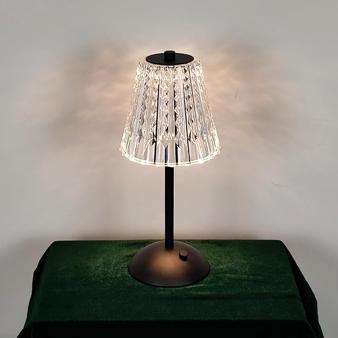 Cordless Table Lamp, 4000mAh Rechargeable Battery Operated Lamp, 3 Color Modes & Stepless Dimmable LED Touch Lamp, Portable Crystal Metal Beside Lamps for Bedroom Restaurant(Black 2 Pack)