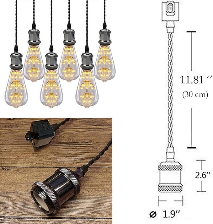 Kiven 3-Lights H System Track Mini Pendant, Pearl Black Finish Lamp Holder Fitting Track Light Kit, Rose Pendant Braided Fabric Flex Cord Length 11.81 in,TB0123-30CM