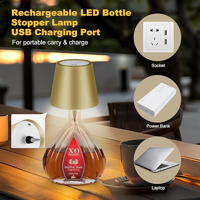 2026 New Wireless Bottle Lamp,LED Bottle Lights for Liquor & Wine Bottles,Bottle Light with Dimmable(Gold,2pcs)