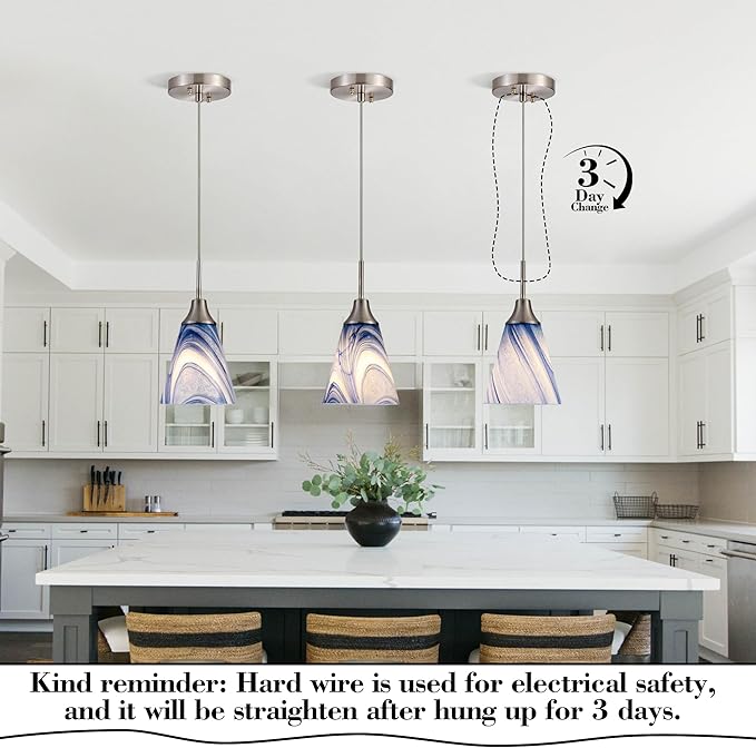 Viinew Mini Glass Pendant Light 1-Pack Dark Blue Marble Art Glass Pendant Lights Kitchen Island 5.9" Brushed Nickel Finish Hanging Light for Kitchen Over Sink,Dining Room,Foyer,Hallway