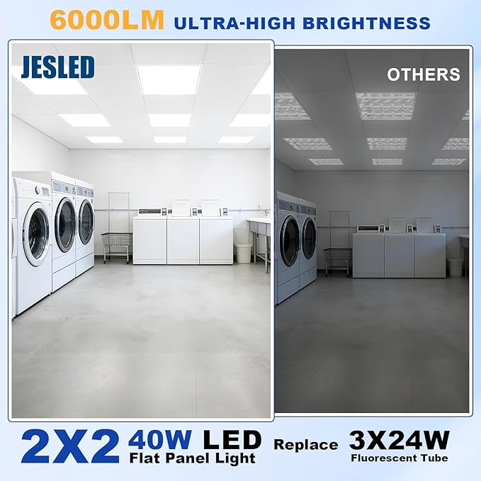 JESLED 4Pack 2x2 led Flat Panel Light, 10800LM, Drop Ceiling Lights Fixture for Office Kitchen Basement Laundry, 30W/40W/50W/60W/72W Selectable, 5CCT Switchable, 0-10V Dimmable, DLC ETL Listed