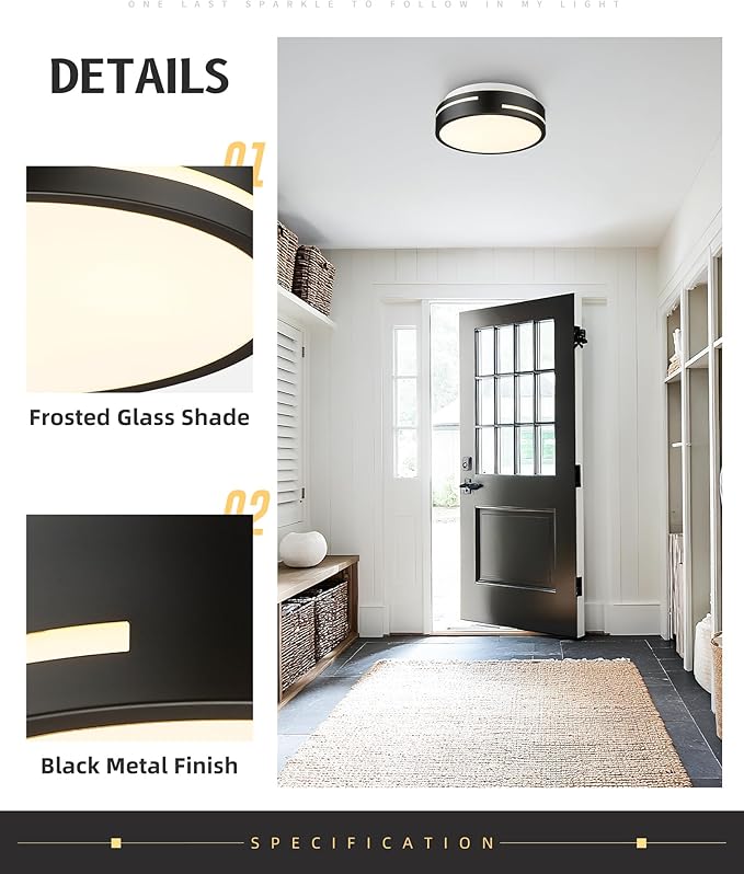 AUTELO Black Ceiling Light, 12" Flush Mount Ceiling Light with Frosted Glass in Matte Black Finish, 2-Light Modern Light Fixture Ceiling Mount for Bedroom, C3871 BK E26-NR