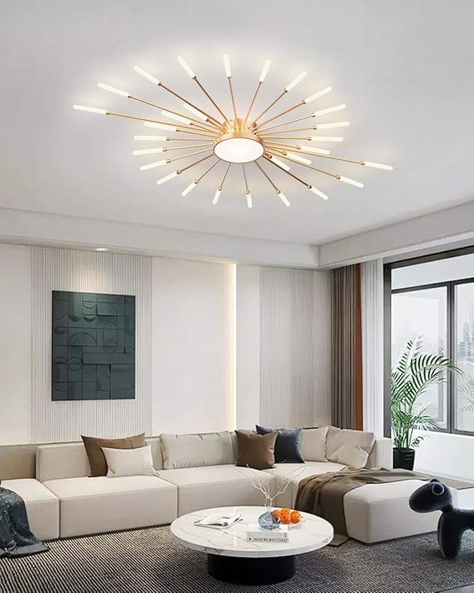 Ceiling Light Modern LED Ceiling Lamps,Flower Shape Ceiling Lights,Flush Mount Chandelier,Metal Acrylic Ceiling Lamps,Living Room Light Fixtures Ceiling for Bedroom,Dining Room(Gold,28+1 Heads)