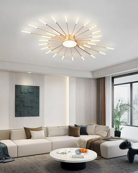 Ceiling Light Modern LED Ceiling Lamps,Flower Shape Ceiling Lights,Flush Mount Chandelier,Metal Acrylic Ceiling Lamps,Living Room Light Fixtures Ceiling for Bedroom,Dining Room(Gold,28+1 Heads)