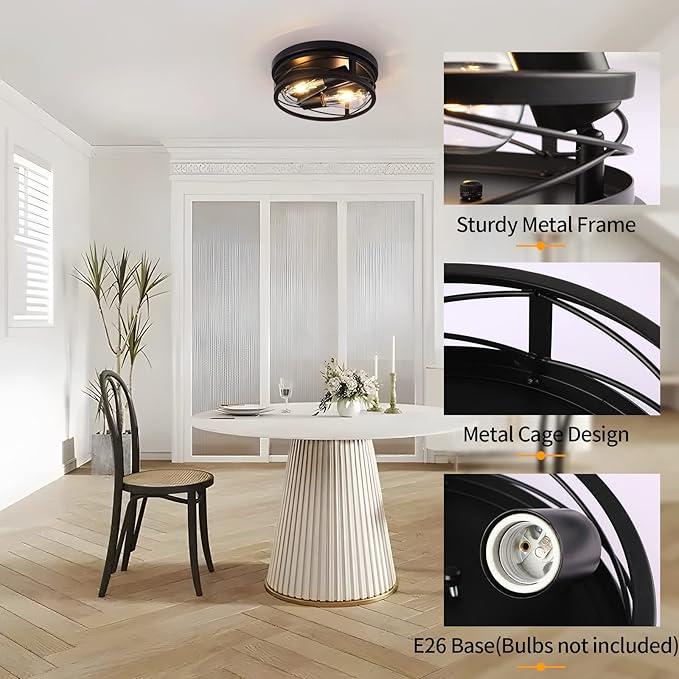 Farmhouse Flush Mount Ceiling Light Black Ceiling Light Fixtures 2 Pack Industrial Flush Mount Ceiling Light for Hallway, Kitchen, Foyer, Bedroom Living Room Laundry
