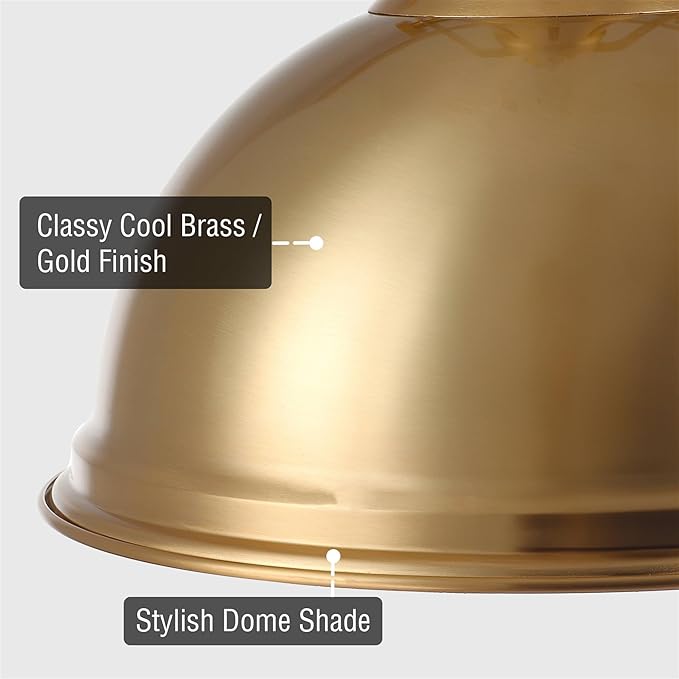 Kira Home Belle 14" Modern Industrial Gold Pendant Light with Dome Shade, Retro Metal Gold Hanging Light, Cool Brass Finish