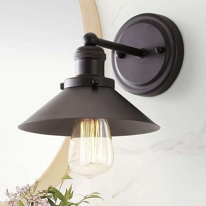 JONATHAN Y 7.88" Oil Rubbed Bronze 1-Light Industrial Farmhouse Metal Vanity Light Wall Sconce, Metal Shade for Bathroom Mirror, Kitchen, Entryway, LED Bulb Included (JYL7426A)