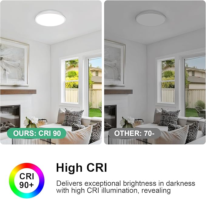 DELIPOP 4 Pack 12 Inch Ceiling Light, 24W Dimmable & 3000K-4500K-6000K 3 Color Selectable Ceiling Light for Indoor/Outdoor, Round Light Fixture for Bathroom, Bedroom, Kitchen, Hallway, Balcony