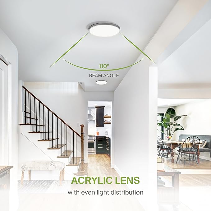 ASD LED 12" Round Flush Mount Ceiling Light Fixture, Low Profile Surface Lighting | 5CCT, Dimmable, Ultra-Thin, ETL Listed | 24W 1900LM 2700-6000K 120V | Kitchen, Bedroom, Hallway Lamp | Nickel