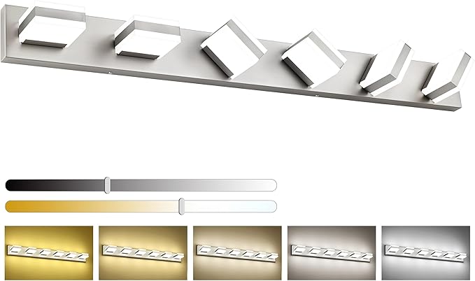 PRESDE 6-Light LED BathroomVanity Light Brushed Nickel Bathroom Light Fixtures Over Mirror Modern Bath Wall Lighting Dimmable 5CCT
