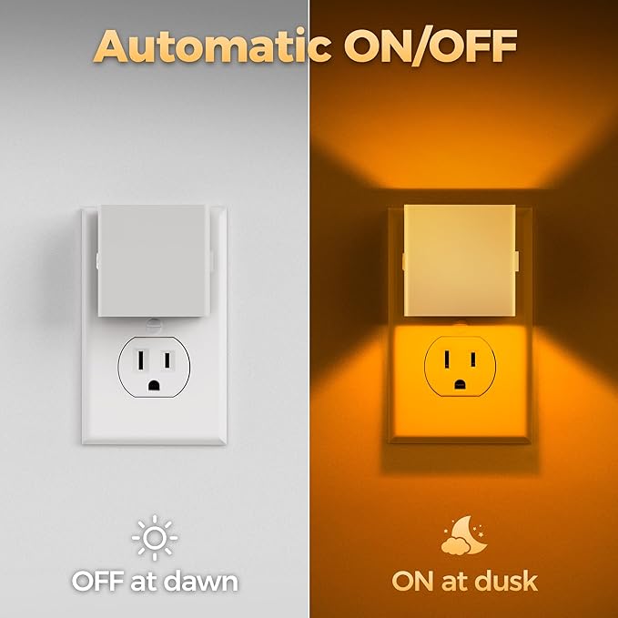DORESshop LED Night Lights Plug into Wall [2 Pack], Plug in Nightlight, 3 Level Brightness Adjustable Night Light, Dusk to Dawn Sensor, Nightlights for Adults, Bedroom, Bathroom, Hallway, Amber