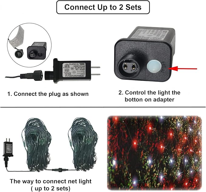 Pooqla Christmas Net Lights, 300LED Outdoor Net Mesh Lights, 14.8x4.9 ft Fairy String Lights 8 Modes Green Wire, Connectable Waterproof Decorative for Bushes Tree Garden Christmas, Red and White