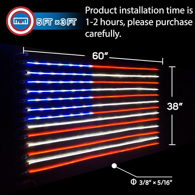 Russell Decor Patriotic USA Flag Neon Sign Lights for Wall Decor Stars and Stripes Red White Blue (5 ft x 3 ft)
