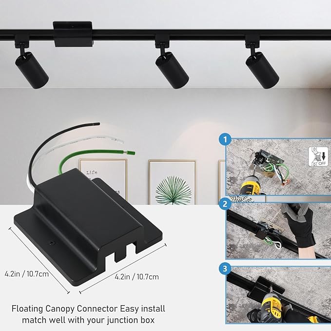 6-Light LED Track Lighting Kit with 6.6FT H Track Lighting Rails & Floating Canopy Connector, GU10 Track Light Kit, Modern Kitchen Track Lighting Fixtures Ceiling Spot Light, Black (No Bulbs)