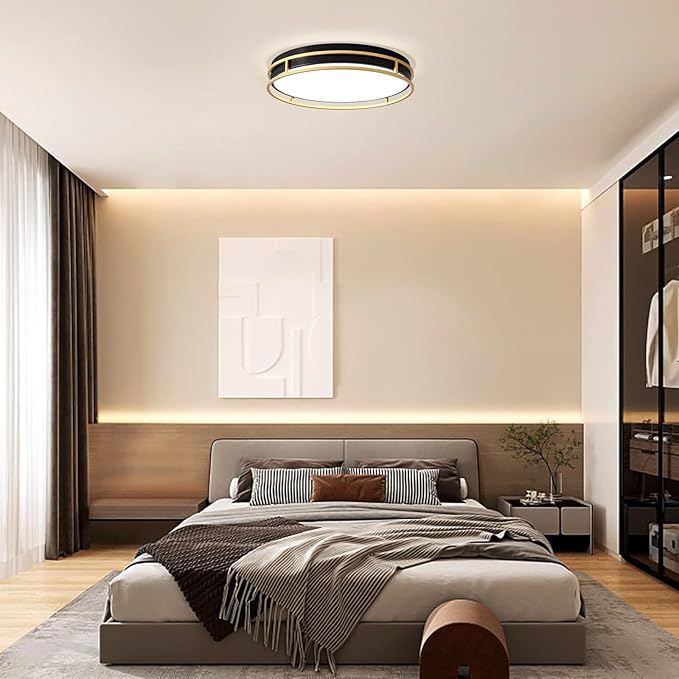 Pevfah Modern Flush Mount Ceiling Light, 5CCT 2700 K-6000 K Dimmable Black and Gold Ceiling Lighting Fixture, Minimalist Round LED Ceiling Lamp for Kitchen, Bedroom, Hallway, Living Room-16.5 Inch