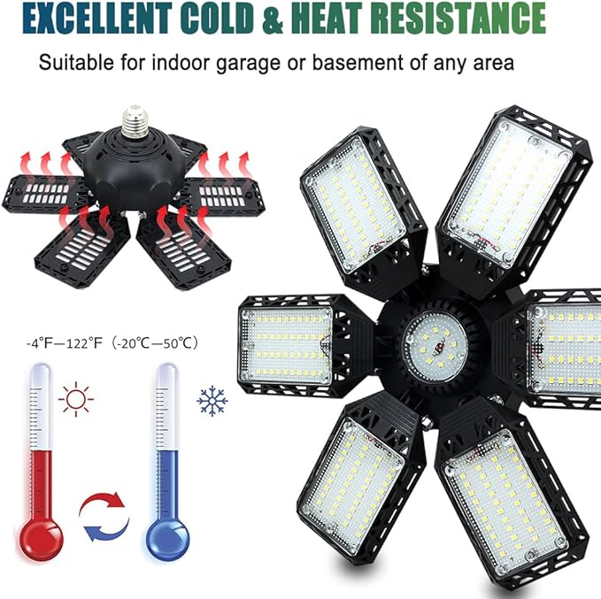2-Pack LED Garage Lights, 160W 16000LM 6500K Garage Lights Ceiling Led Bulb with 6+1 Adjustable Panels, LED Shop Light for Basement Workshop Attic