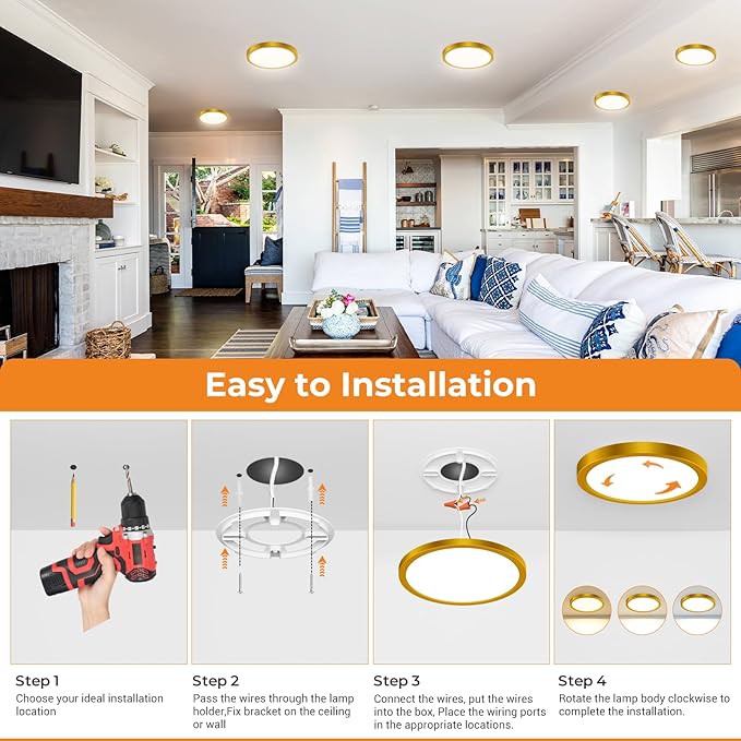 slochi 1Pack LED Flush Mount Ceiling Light Fixture, 9 Inch Light Fixture, 3000K-4000K-6500K Round Flat Bedroom Lights, Closet Round Surface for Bathroom Laundry Bedroom Hallway