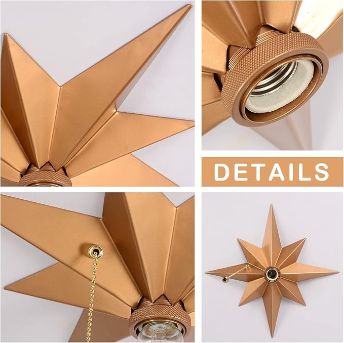 Flush Mount Ceiling Light Fixture with Pull Chain, Brass Star Ceiling Light, Industrial Light Fixtures Ceiling Mount for Hallway, Entryway, Study, Bedroom, Stair, Foyer, Kitchen, Bathroom - Metal
