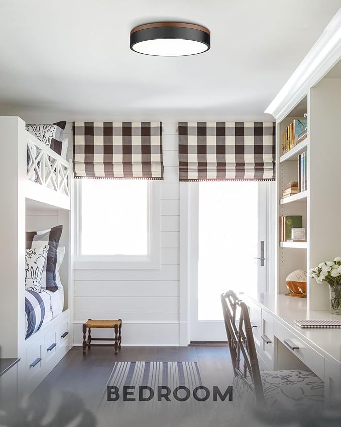 Ken & Ricky12inch Wood Flush Mount Ceiling Light,Black Light Fixtures Ceiling Mount,Led Dimmable 3000K/6500K for Bedroom,Kitchen,Hallway,Entyrway,Laundry Room,24W 5CCT 2PK