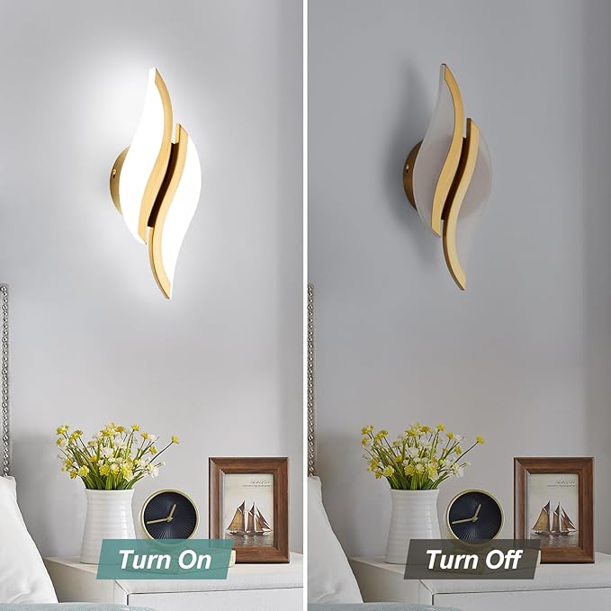 CANEOE 2Packs Modern LED Wall Sconce 6000K Gold Indoor Wall Light Fixtures Acrylic Wall Sconce Lighting for Living Room Bedroom Bedside Bathroom Hallway Stairway Wall Lamp (Gold, 2 Packs, 6000K)