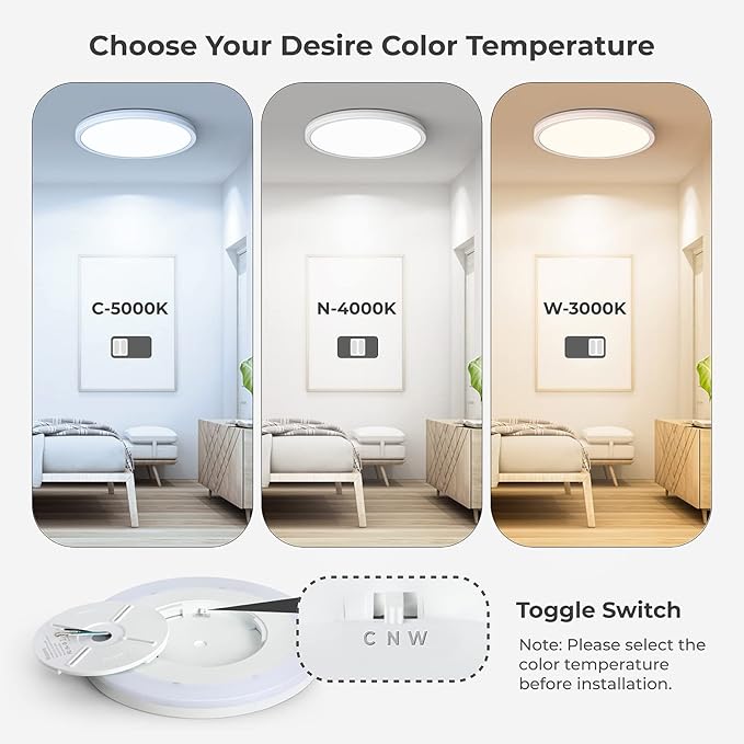 Matane 12in Dimmable Flush Mount Ceiling Light Fixture with Night Light, 2400LM 3000K/4000K/5000K Selectable, LED Ceiling Lights for Bedroom, Dining Room, Kitchen White