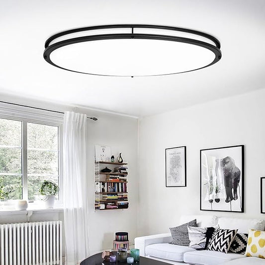 DLLT Flush Mount LED Ceiling Light: 32 Inch 5CCT (3000K-6000K) & Dimmable Ceiling Light Fixtures for Bedroom Hallway - 45W Modern Black Super Bright Kitchen Lighting Fixtures Ceiling