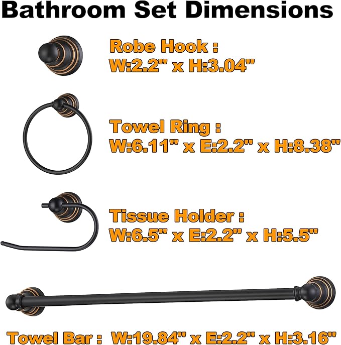 Oil Rubbed Bronze 3-Light Bathroom Vanity Light and Accessories Kit, 5-Piece All-in-One Bathroom Light Set Includes Oil Rubbed Bronze 3-Light Vanity Light,Robe Hook,Tissue Holder,Towel Bar,Towel Ring