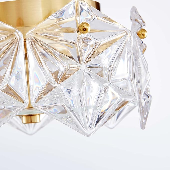 AGV LIGHTING CL058 Flushmount Ceiling Light Fixture, Close to Ceiling, Modern Design, 2-Lights, D9 x H5, Perfect for Living Room, Shield Shaped Glass Shade & Gold Finish Frame