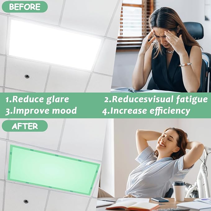 Wiooffen 6 Pcs Fluorescent Light Covers with 60 Magnets Decorative for Classroom Ceiling Light 4x2 Feet Magnetic Filter Easy Install for Office Hospitals & Home Drop Ceiling Supplies(Green)